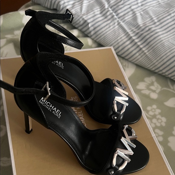 Michael Kors Black Heels with Silver Logo - Picture 3 of 3